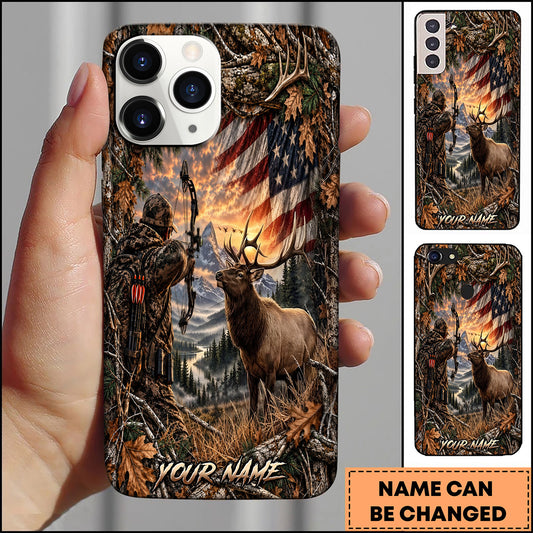 Maxcorners USA Flag Hunting Mountain Lake Hunter Wilderness Personalized Name 3D Phone Case