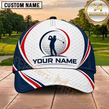 Maxcorners Golf Player Silhouette Circular Sport Emblem Multiple Options Personalized Name 3D Cap