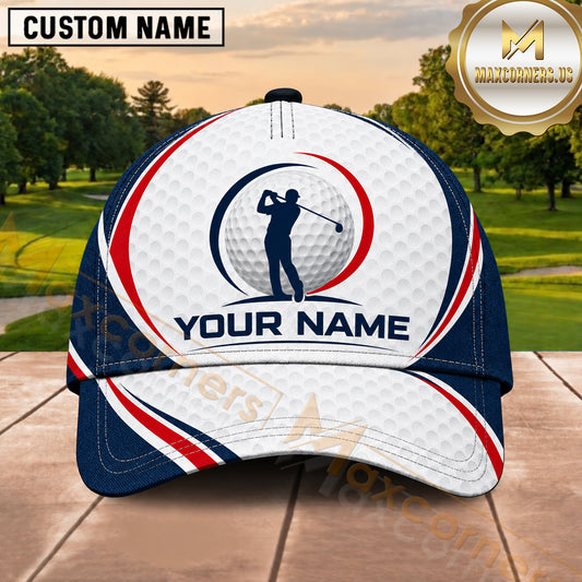 Maxcorners Golf Player Silhouette Circular Sport Emblem Multiple Options Personalized Name 3D Cap