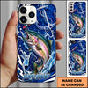Maxcorners Personalized Fishing Phone Case with Ocean Splash, Anchor, Lure, Blue Fish Scales and Custom Name Phone Case (12 Species)