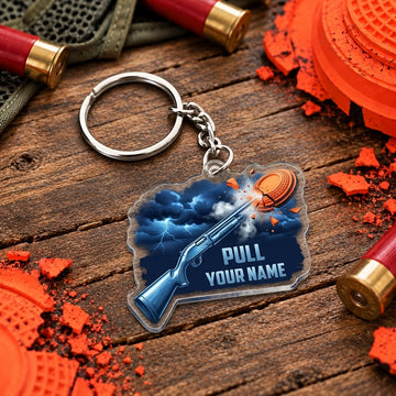 Maxcorners Blue Storm Shotgun Flying Clay Target Trap Shooting Personalized Name Acrylic Keychain