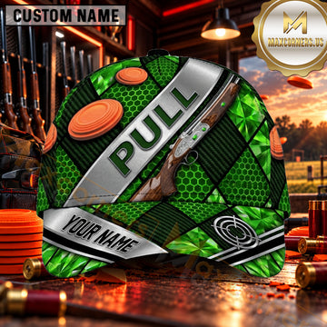 Maxcorners Diagonal PULL Shotgun Banner Trap Shooting Personalized Name 3D Cap