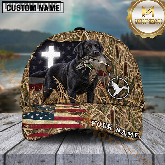 Maxcorners American Flag Cross Marsh Camo Dog Hunting Multicolor Options Personalized Name 3D Cap