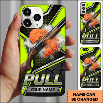 Maxcorners Neon Lime Shotgun Pull Clay Target Personalized Name Trap Shooting Phone Case
