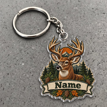 Maxcorners Trophy Buck Hunting Pine Forest Rustic Banner Custom Name Trap Hunting Custom Gift 2D Flat Acrylic Ornament, Keychain