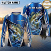 Maxcorners Fishing Shirt Royal Blue Metallic Silver Geometric Pattern Multiple Options Personalized Name, Team Name 3D Long Sleeve Shirt (13 Fish Species)