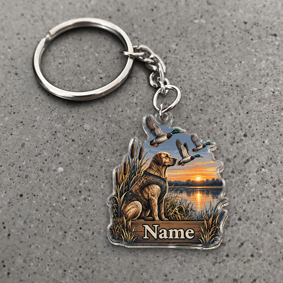 Maxcorners Duck Hunter Sunset Waterfowl Scene Custom Name Trap Hunting Custom Gift 2D Flat Acrylic Ornament, Keychain