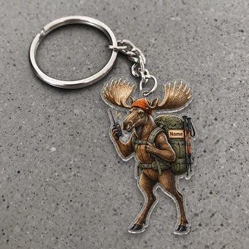 Maxcorners Moose Backpack Hunter Adventure Character Custom Name Trap Hunting Custom Gift 2D Flat Acrylic Ornament, Keychain