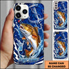 Maxcorners Personalized Fishing Phone Case with Ocean Splash, Anchor, Lure, Blue Fish Scales and Custom Name Phone Case (12 Species)
