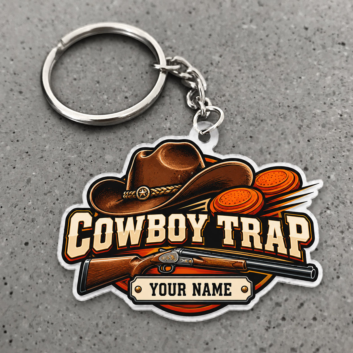 Maxcorners Trap Shooting Cowboy Trap Western Hat Clay Targets Custom Name Custom Gift 2D Flat Acrylic Ornament, Keychain