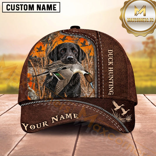 Maxcorners Dog Hunting And Duck Hunting Rustic Leather Woodland Artwork Multiple Options Personalized Name 3D Cap