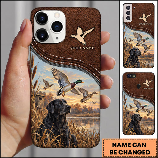 Maxcorners Duck Hunting Black Lab Leather Flying Mallards Personalized Name 3D Phone Case