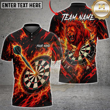 Maxcorners Darts Shirt Roaring Lion Flaming Dartboard and Dart Multiple Options Personalized Name, Team Name 3D Shirt