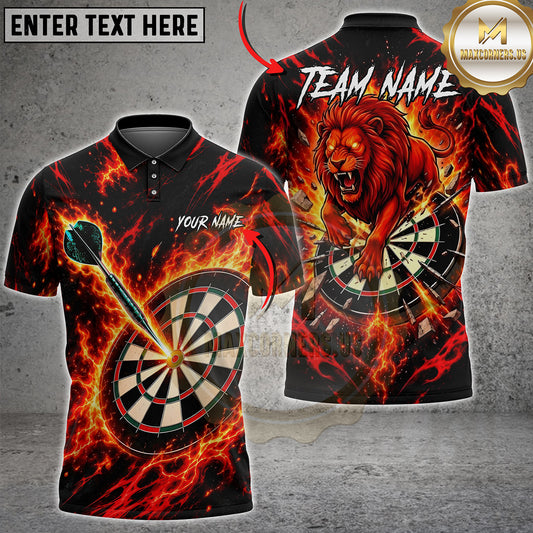 Maxcorners Darts Shirt Roaring Lion Flaming Dartboard and Dart Multiple Options Personalized Name, Team Name 3D Shirt