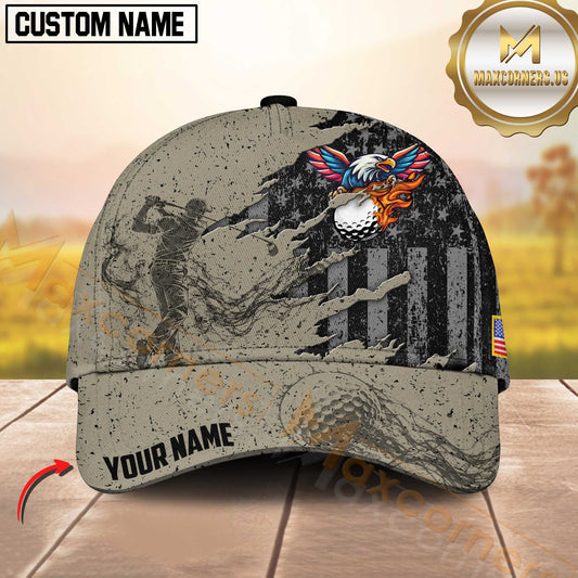 Maxcorners Golf American Flag Eagle Golfer Swing Distressed Artwork Multiple Options Personalized Name 3D Cap