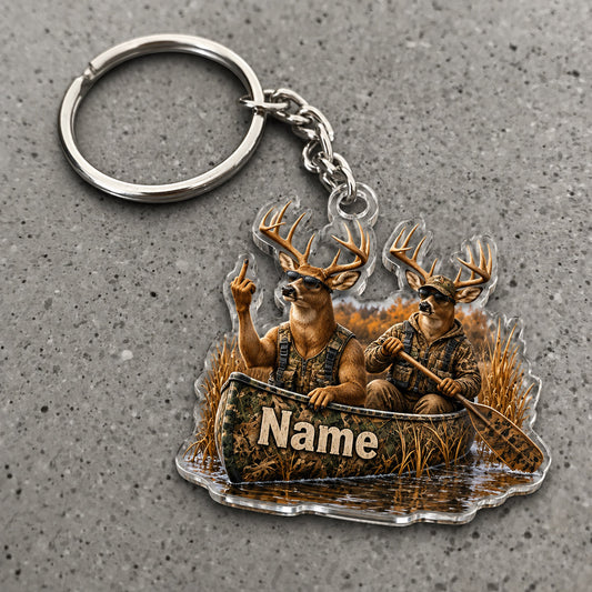Maxcorners Moose Hunting Pair Rustic Woodland Scene Custom Name Trap Hunting Custom Gift 2D Flat Acrylic Ornament, Keychain