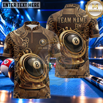 Maxcorners Ornate Steampunk Gear 8 Ball Billiards Multiple Options Personalized Name, Team Name 3D Shirt