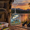 Maxcorners Dynamic Ocean Wave Fishing Artwork Personalized Name 2D Acrylic Keychain Ornament (8 Fish Species)