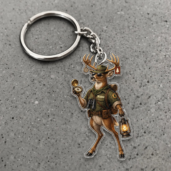 Maxcorners Deer Lantern Explorer Camping Character Custom Name Trap Hunting Custom Gift 2D Flat Acrylic Ornament, Keychain