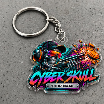 Maxcorners Cyber Skull Futuristic Shotgun Design Custom Name Trap Shooting Custom Gift 2D Flat Acrylic Ornament, Keychain