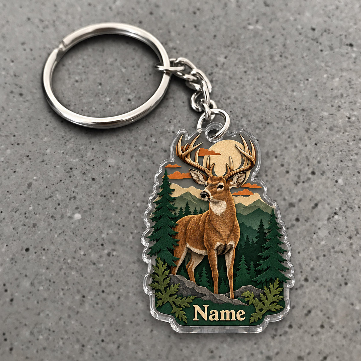 Maxcorners Whitetail Deer Hunting Pine Forest Wilderness Buck Custom Name Trap Hunting Custom Gift 2D Flat Acrylic Ornament, Keychain