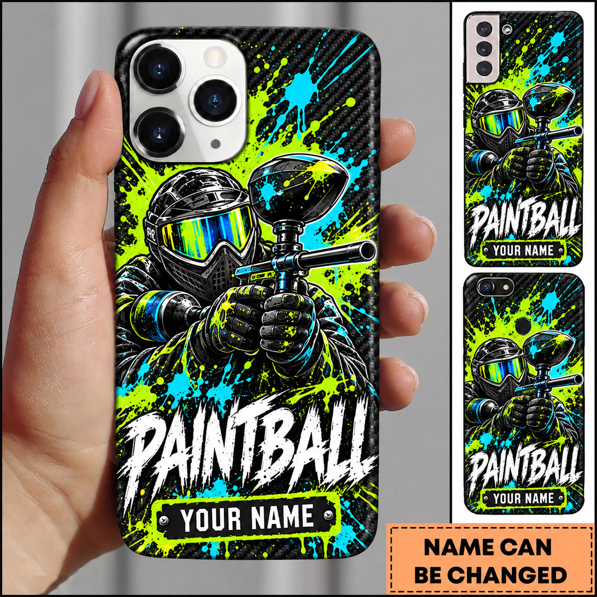 Maxcorners Paintball Electric Splatter Masked Warrior Personalized Name 3D Phone Case