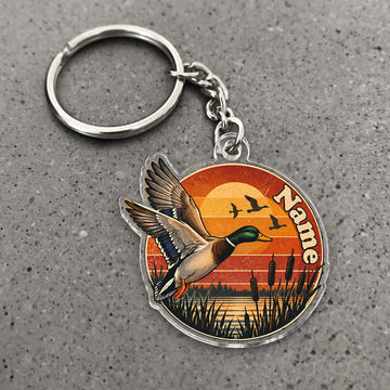 Maxcorners Mallard Duck Sunset Wetland Badge Custom Name Trap Hunting Custom Gift 2D Flat Acrylic Ornament, Keychain