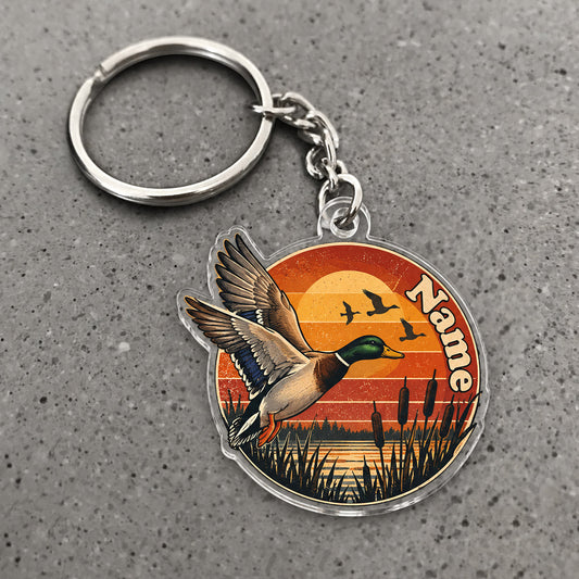 Maxcorners Mallard Duck Sunset Wetland Badge Custom Name Trap Hunting Custom Gift 2D Flat Acrylic Ornament, Keychain