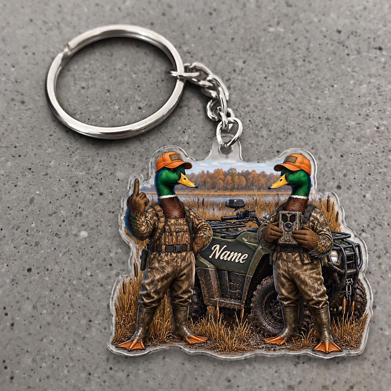 Maxcorners Mallard Duck Hunting ATV Adventure Duo Custom Name Trap Hunting Custom Gift 2D Flat Acrylic Ornament, Keychain