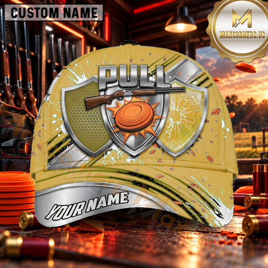 Maxcorners PULL Shotgun Shield Emblem Trap Shooting Personalized Name 3D Cap