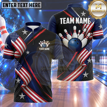 Maxcorners USA Bowling Jersey Diagonal Patriotic Star Stripe Multiple Options Personalized Name, Team Name 3D Shirt