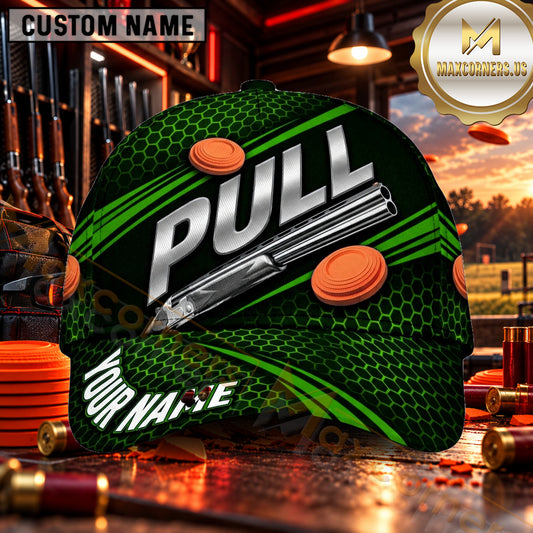 Maxcorners PULL Shotgun Honeycomb Stripes Trap Shooting Personalized Name 3D Cap