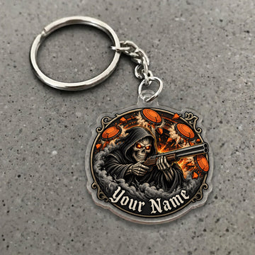 Maxcorners Grim Reaper Clay Target Explosion Artwork Custom Name Trap Shooting Custom Gift 2D Flat Acrylic Ornament, Keychain