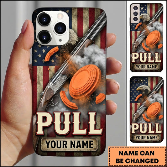 Maxcorners Vintage American Flag Pull Clay Target Personalized Name Trap Shooting Phone Case