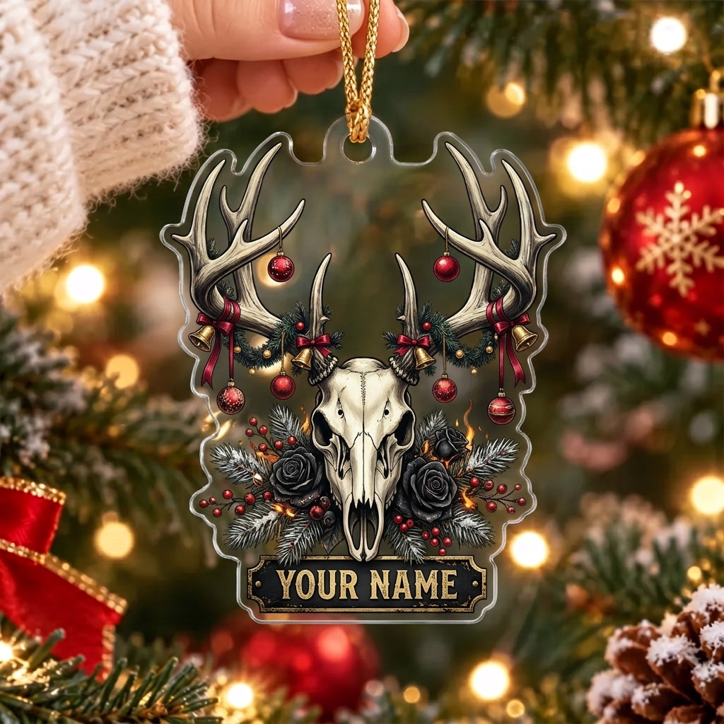 Maxcorners Gothic Deer Skull Dark Christmas Personalized Name Christmas Ornament