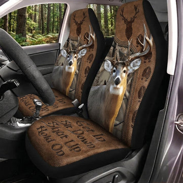 Maxcorners Deer Hunting Hold On Brown Leather Pattern Car Seat Covers