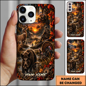 Maxcorners Hunting Wildlife Deer Wild Boar Turkey Autumn Forest Sunset Multiple Options Personalized Name Phone Case