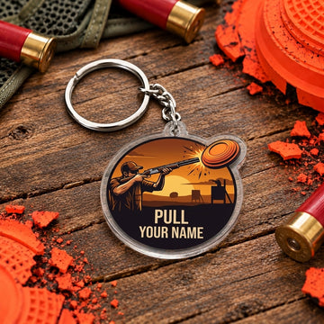 Maxcorners Sunset Clay Shooting Range Trap Shooting Personalized Name Acrylic Keychain