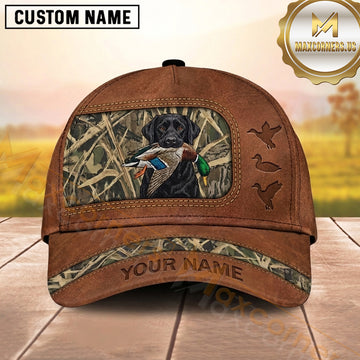 Maxcorners Rustic Leather Framed Retriever Patch Duck Hunting With Dogs Multi Options Personalized Name 3D Cap