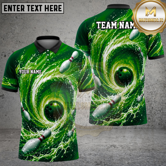 Maxcorners Bowling Shark Ocean Vortex Multiple Options Personalized Name, Team Name 3D Shirt