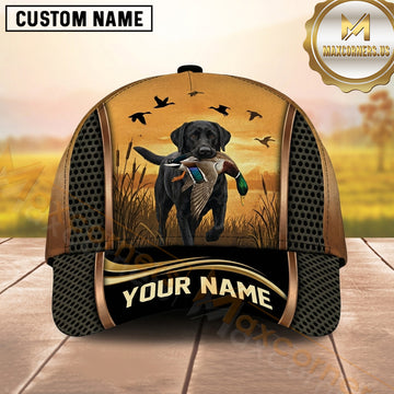 Maxcorners Golden Sunset Black Honeycomb Mesh Duck Hunting With Dogs Multi Options Personalized Name 3D Cap