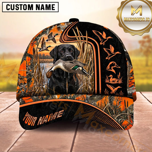 Maxcorners Dog Hunting And Duck Hunting Woodland Camouflage Artwork Multiple Options Personalized Name 3D Cap