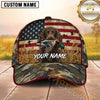Maxcorners Distressed American Flag Woodland Camo Duck Hunting With Dogs Multi Options Personalized Name 3D Cap