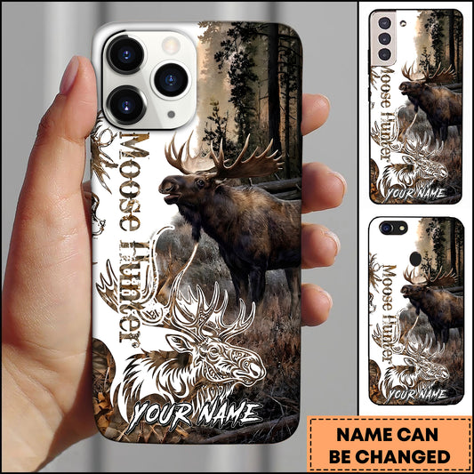Maxcorners Moose Hunting Forest Wildlife Antler Artwork Multiple Options Personalized Name Phonecase