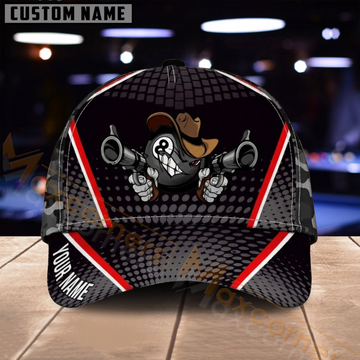 Maxcorners Billiards 8 Ball Cartoon Pool Player Red Black Multiple Options Personalized Name 3D Cap