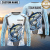 Maxcorners Fishing Shirt Ice Blue Fish Scale Honeycomb Pattern Multiple Options Personalized Name, Team Name 3D Long Sleeve Shirt (13 Fish Species)