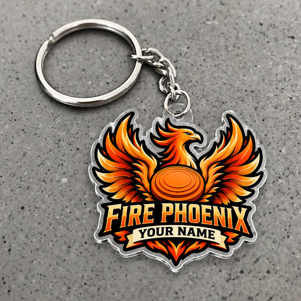 Maxcorners Clay Shooting Fire Phoenix Flaming Bird Target Custom Name Custom Gift 2D Flat Acrylic Ornament, Keychain