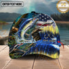 Maxcorners Personalized Fishing Cap with American Flag, Camo Lake Scene, Fishing Hook and Custom Name 3D Cap (12 Species)