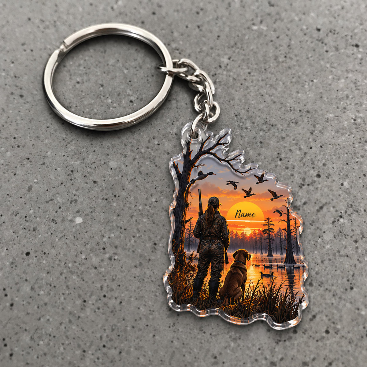 Maxcorners Hunting Friends Sunset Field Scene Custom Name Trap Hunting Custom Gift 2D Flat Acrylic Ornament, Keychain