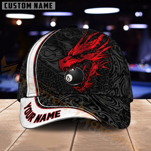 Maxcorners Billiards 8 Ball Red Dragon Black Graphic Multiple Options Personalized Name 3D Cap